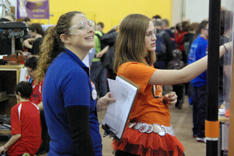 Tenrehte CEO Jennifer Indovina judges Rebound Rumble, the 2012 FIRST Robotics Competition at RIT